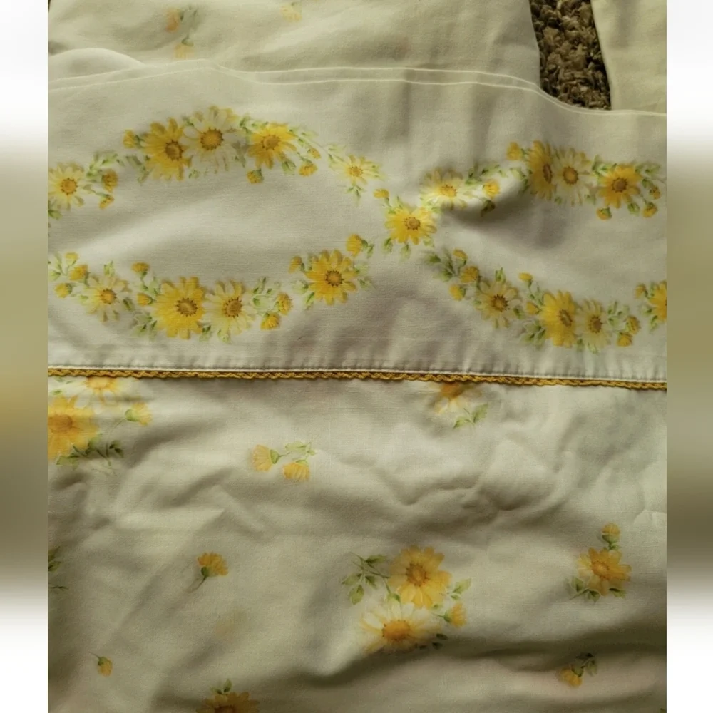Cannon Monticello Yellow Floral 4 Piece Bedding Full Flat Fitted Sheet Set Vtg